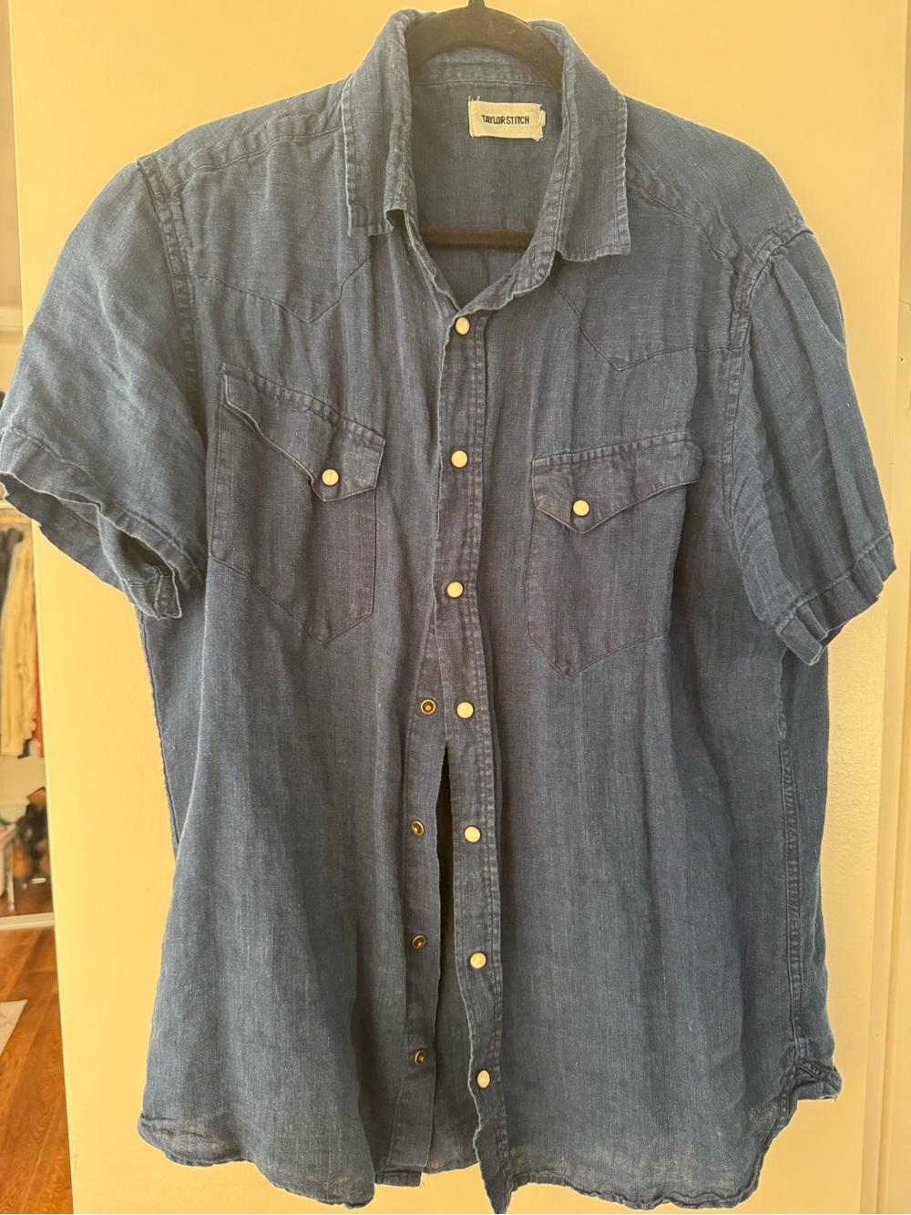 Vintage Indigo Short-Sleeve Button-Up Shirt